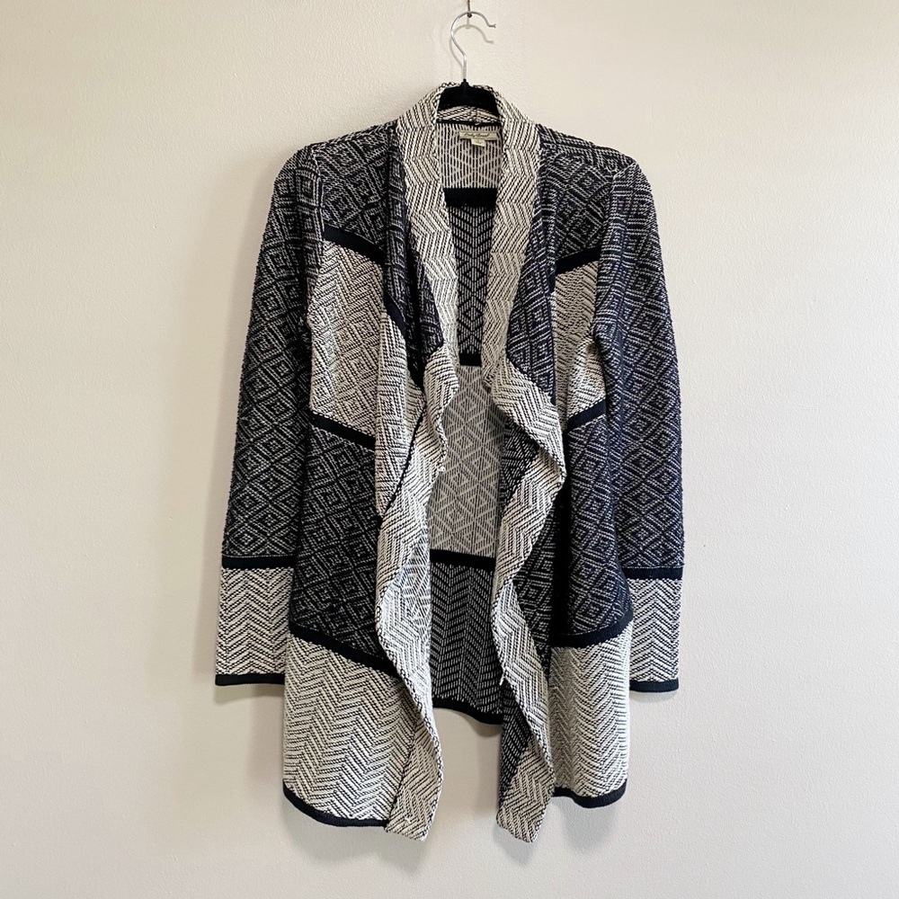 Lucky Brand Black Grey Open Front Long Cardigan Size Small